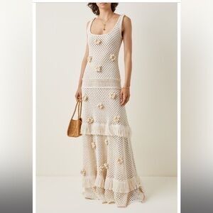 Alexis XS Lucaya Fringed Floral Appliqued Crochet Knit Maxi Dress